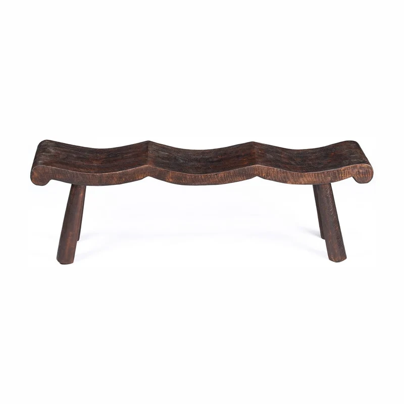 Banc en bois de manguier massif marron foncé 155x35x50cm Lombok Wave - Bazar Bizar