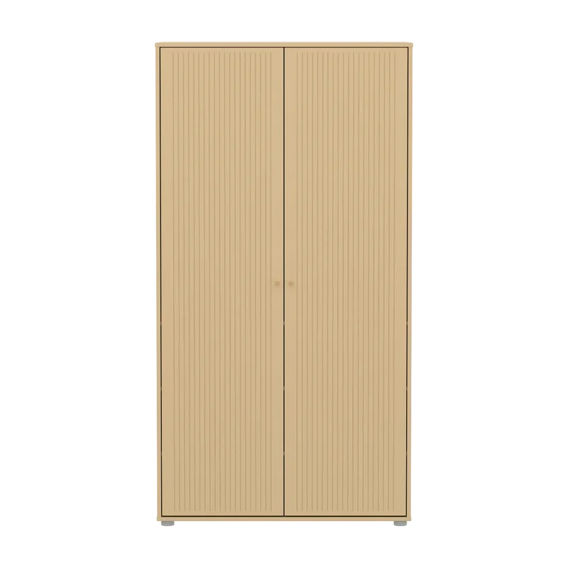 Flexa Saga Kleiderschrank, 2 Türen mit Rillen Sand/Eiche/Grau