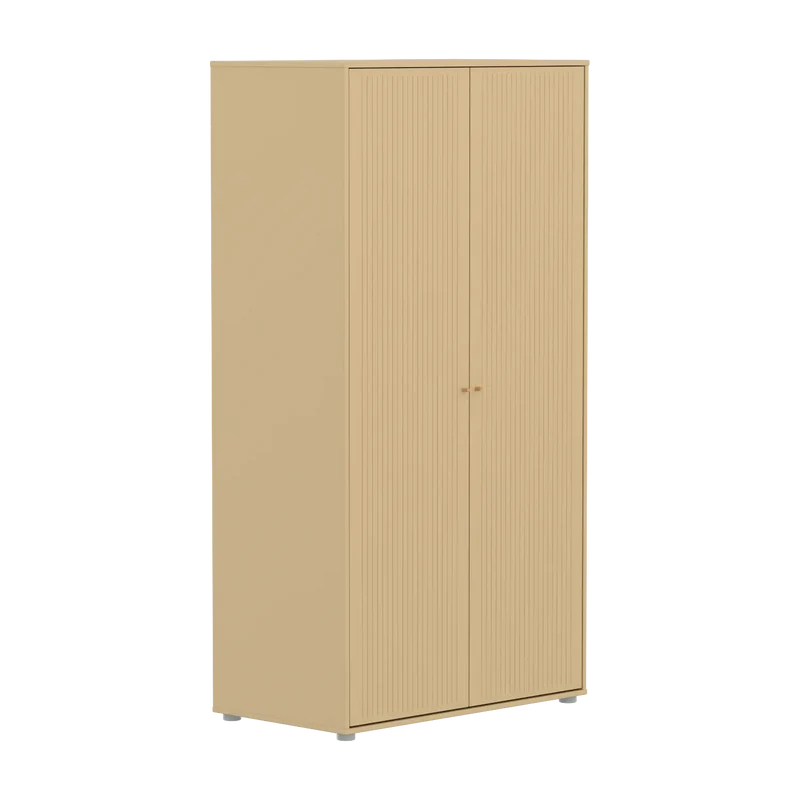 Flexa Saga Kleiderschrank, 2 Türen mit Rillen Sand/Eiche/Grau