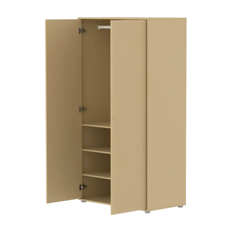 Flexa Saga Kleiderschrank, 2 Türen mit Rillen Sand/Eiche/Grau