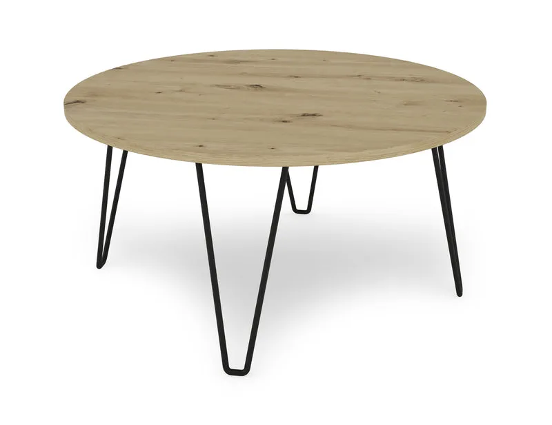 Couchtisch FLAIR / Melamin Artisan Eiche (Eiche-Optik) oder Old Wood (Altholz-Optik), Metall schwarz / D 80, H 40 cm
