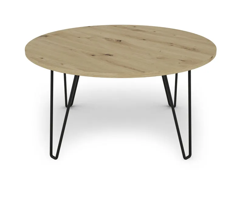 Couchtisch FLAIR / Melamin Artisan Eiche (Eiche-Optik) oder Old Wood (Altholz-Optik), Metall schwarz / D 80, H 40 cm