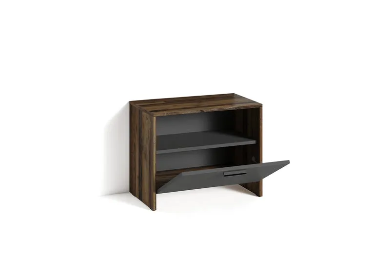 Sitzbank BEN / Schuhschrank in Artisan Eiche (Eiche-Optik), Old Wood (Altholz-Optik) oder weiß / kleine Flur-Kommode mit Klappe und Einlegeboden / B 60, H 48, T 35 cm