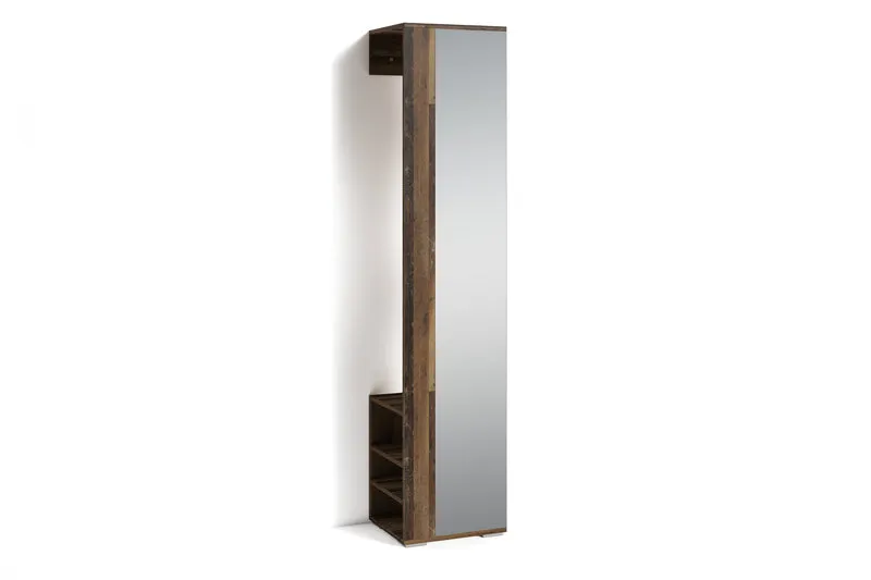 Flurgarderobe BEN / Garderobe Artisan Eiche (Eiche-Optik), Old Wood (Altholz-Optik), weiß oder anthrazit / mit Spiegel / Spiegelschrank für den Flur mit Kleiderstange und Ablage / B 40, H 184, T 35 cm