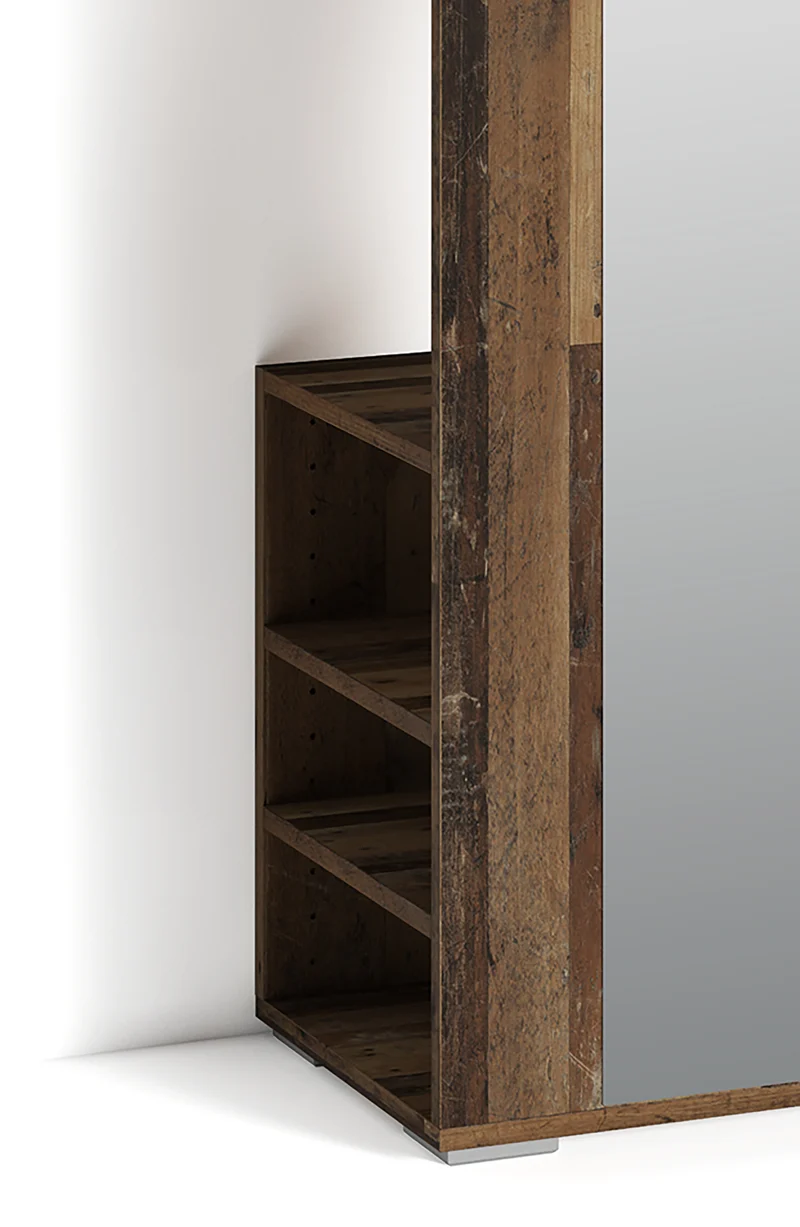 Flurgarderobe BEN / Garderobe Artisan Eiche (Eiche-Optik), Old Wood (Altholz-Optik), weiß oder anthrazit / mit Spiegel / Spiegelschrank für den Flur mit Kleiderstange und Ablage / B 40, H 184, T 35 cm