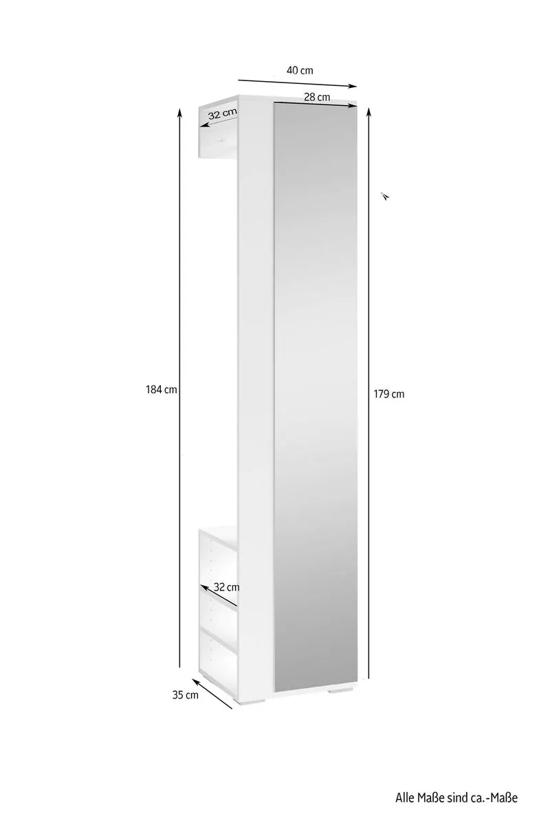 Flurgarderobe BEN / Garderobe Artisan Eiche (Eiche-Optik), Old Wood (Altholz-Optik), weiß oder anthrazit / mit Spiegel / Spiegelschrank für den Flur mit Kleiderstange und Ablage / B 40, H 184, T 35 cm