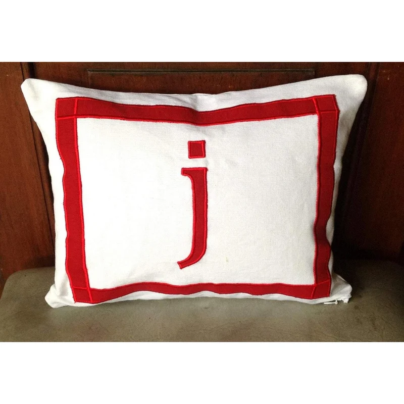 Lumbar Monogram White Pillows 12x16