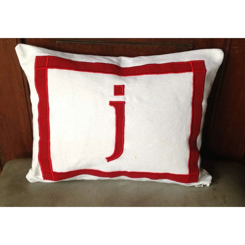 Lumbar Monogram White Pillows 12x16