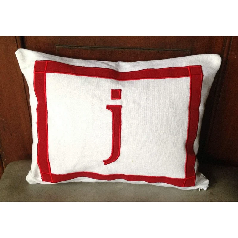 Lumbar Monogram White Pillows 12x16