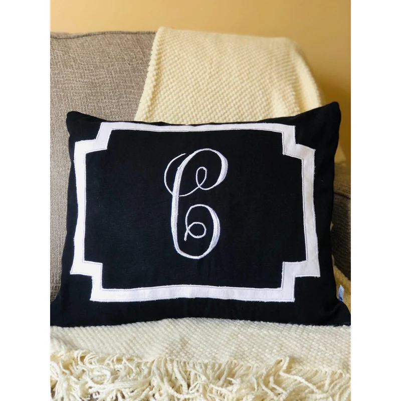 Monogram Black Decorative Throw Pillows, Personalized Sofa Throw Pillows