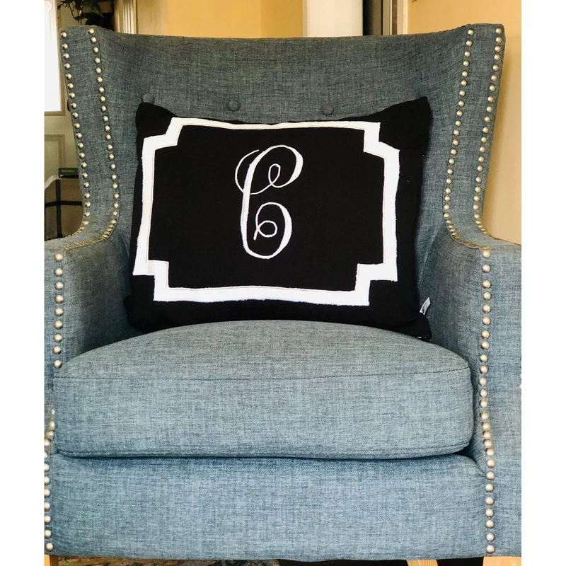 Monogram Black Decorative Throw Pillows, Personalized Sofa Throw Pillows