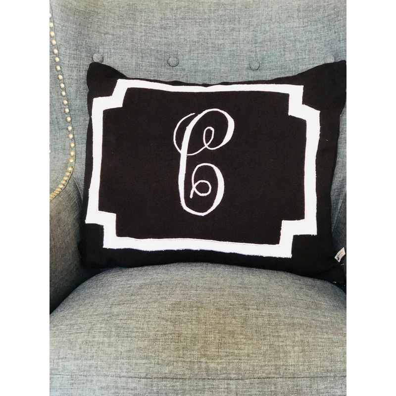 Monogram Black Decorative Throw Pillows, Personalized Sofa Throw Pillows