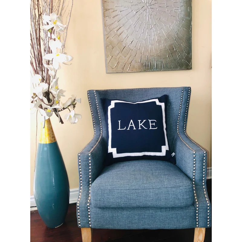 Lake Pillow, Beach House Accent Square Throw Pillows, Nautical Blue Pillows