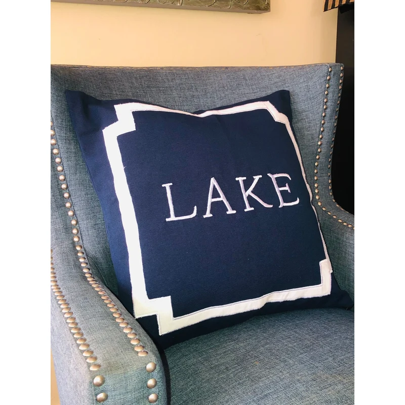 Lake Pillow, Beach House Accent Square Throw Pillows, Nautical Blue Pillows