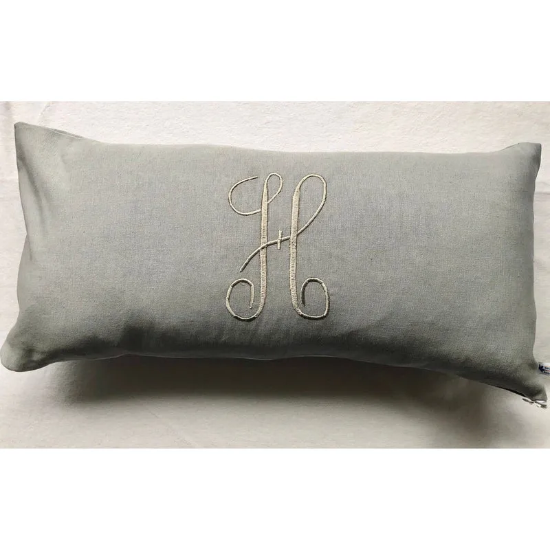 Monogram Gray Pillow Cover, Personalized Letter Decorative Throw Pillow