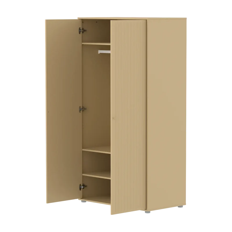Flexa Saga Kleiderschrank, 2 Türen mit Rillen Sand/Grau