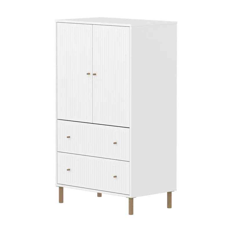 Flexa Saga Schrank, 2 Türen und 2 Schubladen mit Rillen Weiss/Eiche