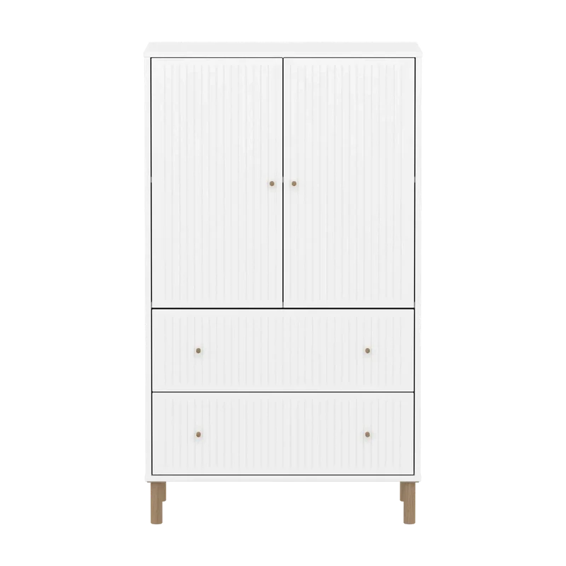 Flexa Saga Schrank, 2 Türen und 2 Schubladen mit Rillen Weiss/Eiche