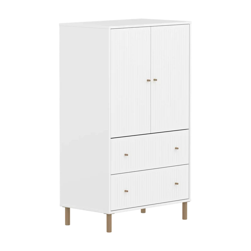Flexa Saga Schrank, 2 Türen und 2 Schubladen mit Rillen Weiss/Eiche