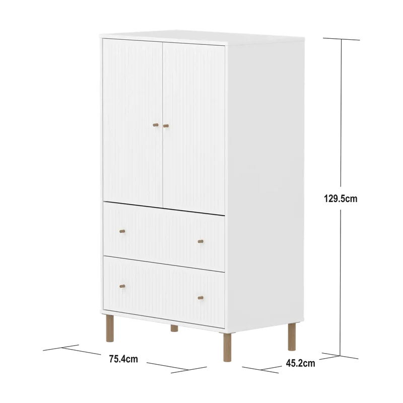 Flexa Saga Schrank, 2 Türen und 2 Schubladen mit Rillen Weiss/Eiche