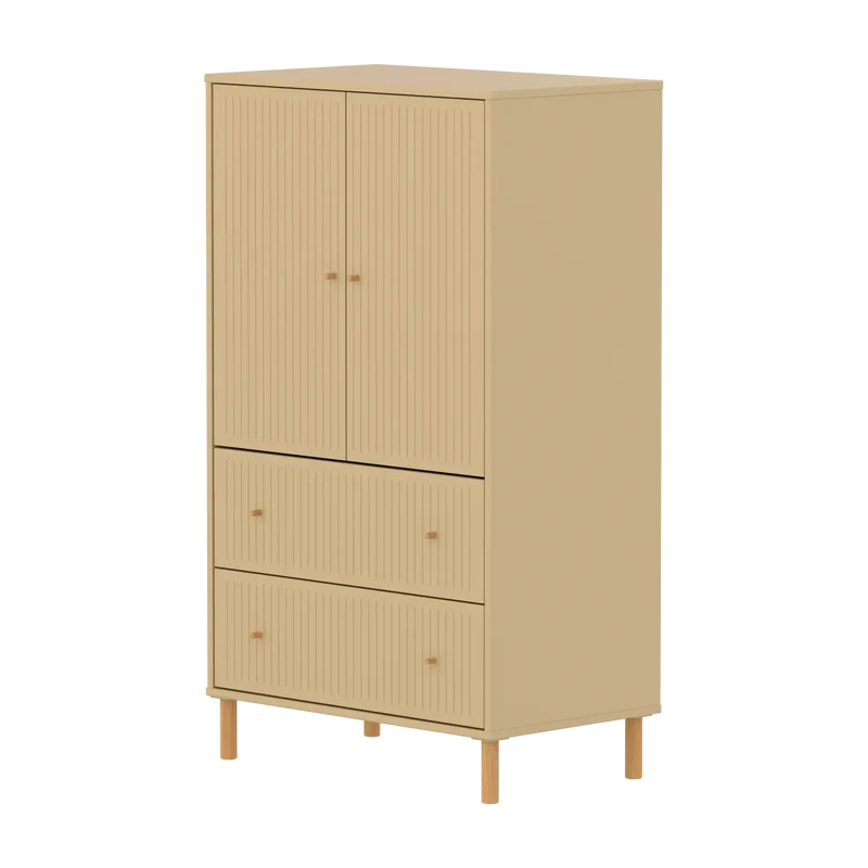Flexa Saga Schrank, 2 Türen und 2 Schubladen mit Rillen Sand/Eiche
