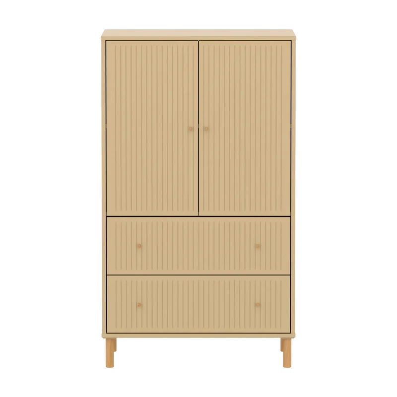 Flexa Saga Schrank, 2 Türen und 2 Schubladen mit Rillen Sand/Eiche