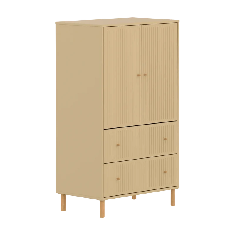 Flexa Saga Schrank, 2 Türen und 2 Schubladen mit Rillen Sand/Eiche
