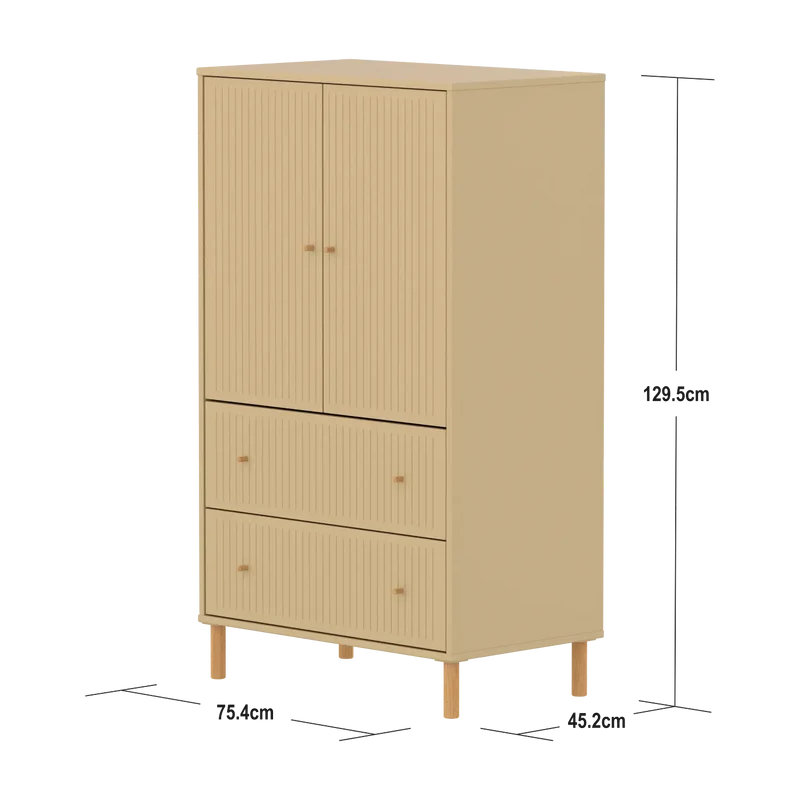 Flexa Saga Schrank, 2 Türen und 2 Schubladen mit Rillen Sand/Eiche