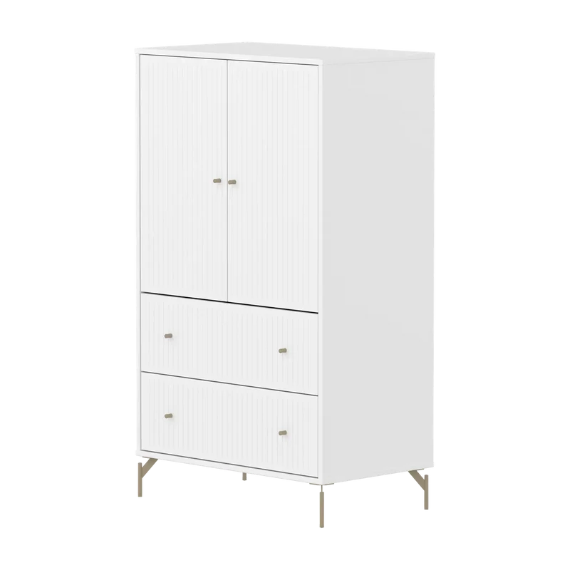 Flexa Saga Schrank, 2 Türen und 2 Schubladen mit Rillen Weiss/Sand