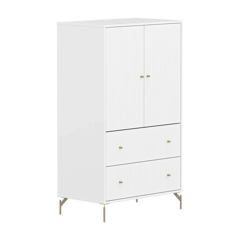 Flexa Saga Schrank, 2 Türen und 2 Schubladen mit Rillen Weiss/Sand