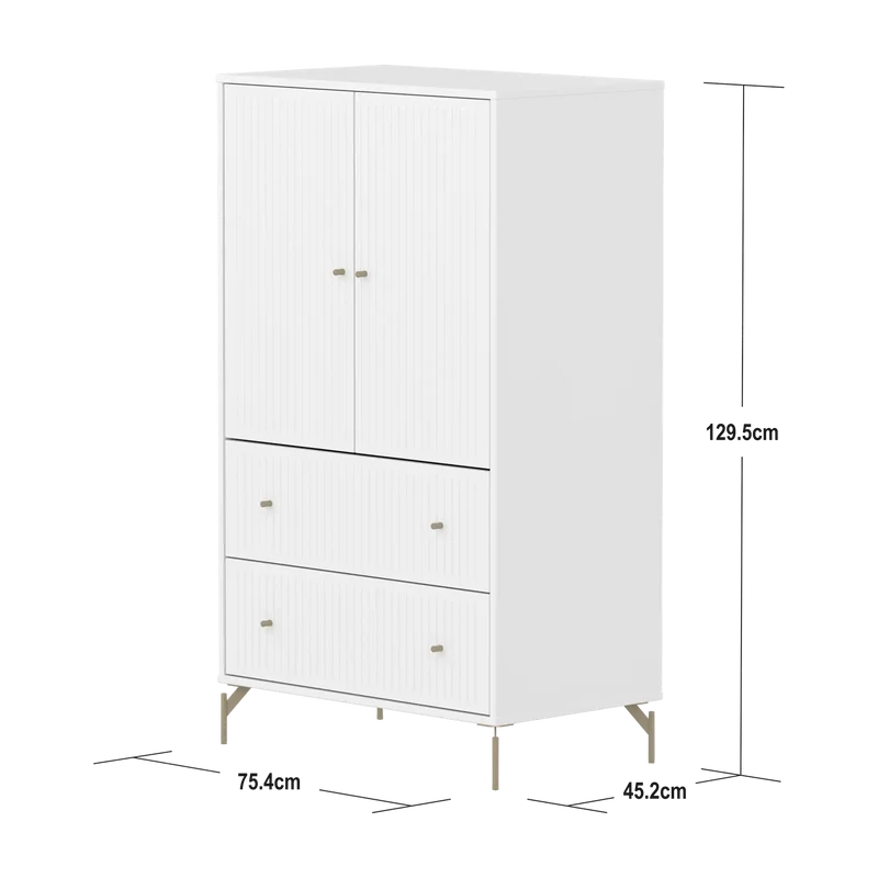 Flexa Saga Schrank, 2 Türen und 2 Schubladen mit Rillen Weiss/Sand