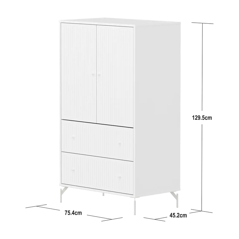 Flexa Saga Schrank, 2 Türen und 2 Schubladen mit Rillen Weiss