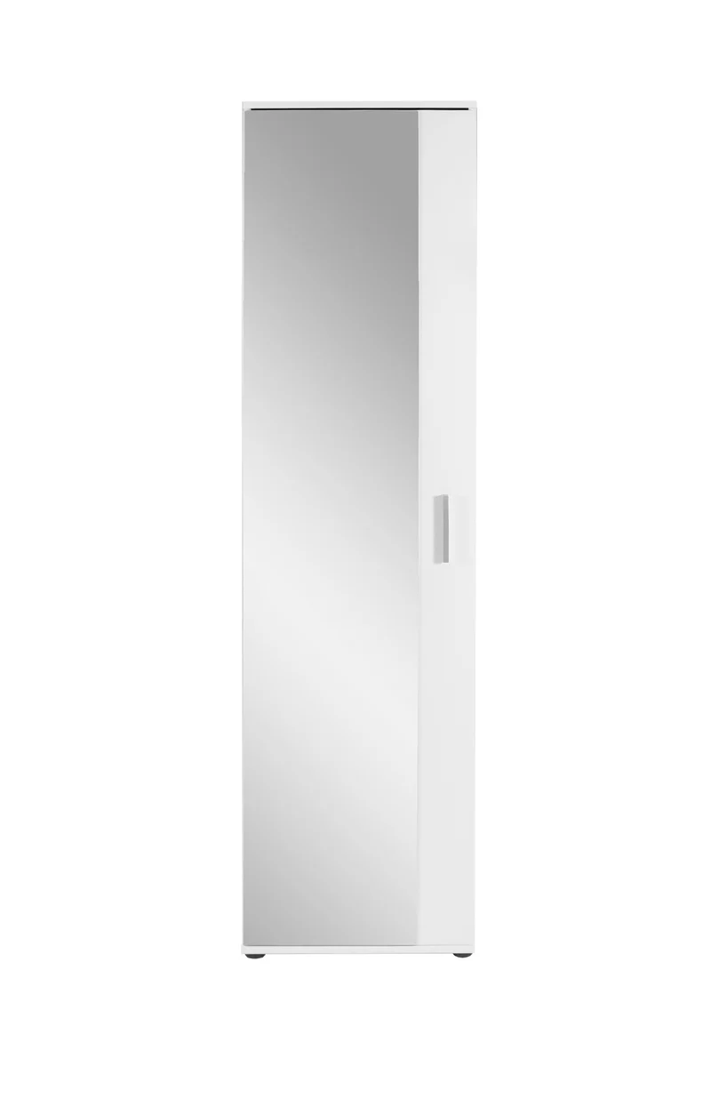 Spiegel-Schrank JAKOB / Eintüriger Hochschrank mit Spiegeltür / Artisan Eiche (Eiche-Optik), weiß oder Old Wood (Altholz-Optik) / Griffe silber oder schwarz / Tür variabel rechts oder links / 5 Fächer / Garderoben-Schrank / B 49, H 196, T 30 cm