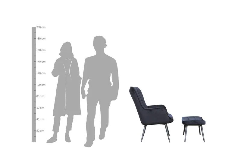 Hocker Uta / Cord grau, Samt schwarz, Webstoff dunkelgrau, Samt dunkelgrün, Webstoff sandfarben / Gestell schwarz pulverbeschichtet / Fuß-Ablage / Sitzhocker / B 60, H 39, T 41 cm