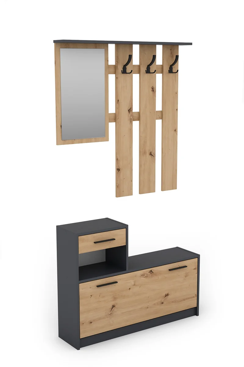 Garderoben-Set TAMINA / Kommode mit Schuhschrank + hängende Garderobe mit Spiegel / in Old Wood (Altholz-Optik), Artisan Eiche (Eiche-Optik) oder Light Atelier (Beton-Optik) / Flur-Schrank / Schränke / Regal / 100 x 190 x 25 cm (B x H x T)