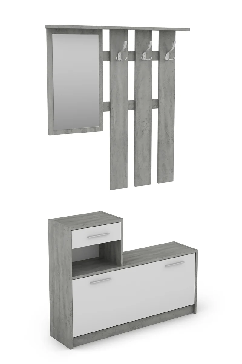 Garderoben-Set TAMINA / Kommode mit Schuhschrank + hängende Garderobe mit Spiegel / in Old Wood (Altholz-Optik), Artisan Eiche (Eiche-Optik) oder Light Atelier (Beton-Optik) / Flur-Schrank / Schränke / Regal / 100 x 190 x 25 cm (B x H x T)