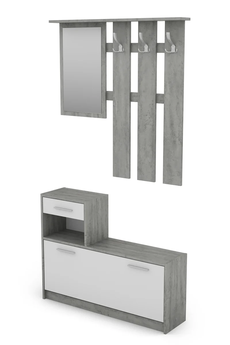 Garderoben-Set TAMINA / Kommode mit Schuhschrank + hängende Garderobe mit Spiegel / in Old Wood (Altholz-Optik), Artisan Eiche (Eiche-Optik) oder Light Atelier (Beton-Optik) / Flur-Schrank / Schränke / Regal / 100 x 190 x 25 cm (B x H x T)