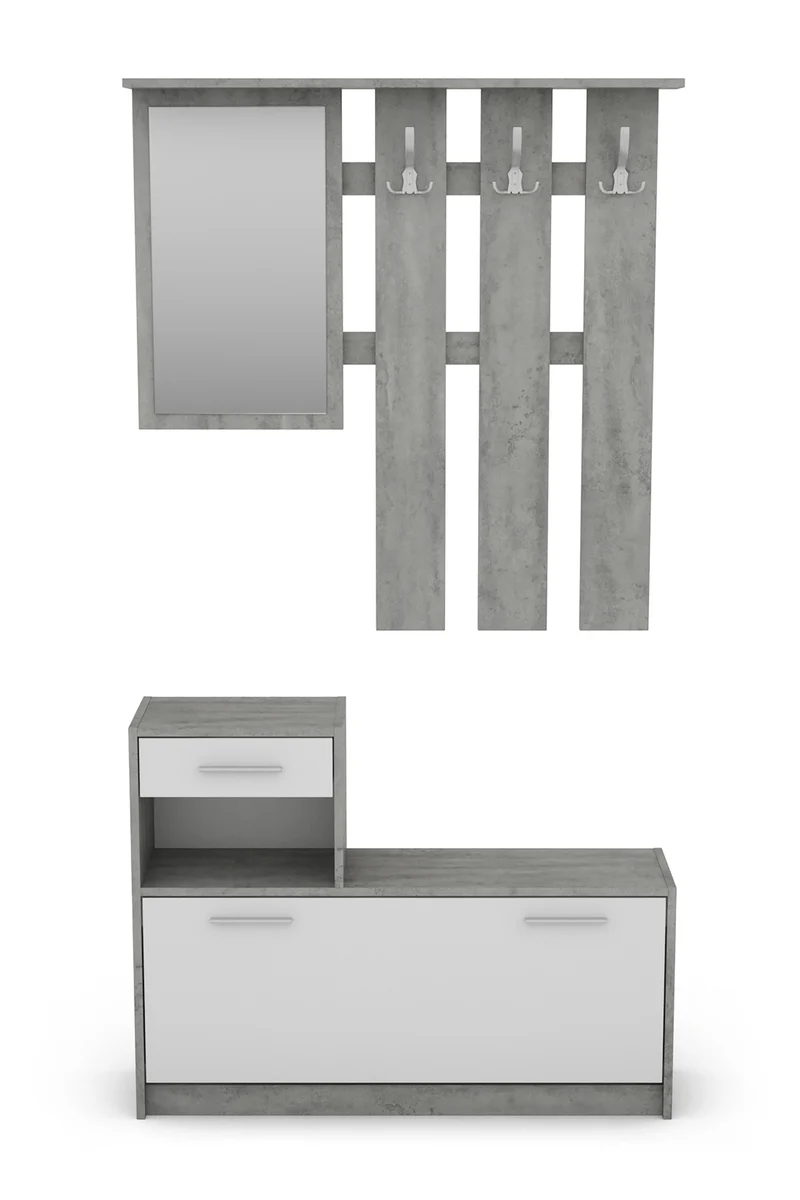 Garderoben-Set TAMINA / Kommode mit Schuhschrank + hängende Garderobe mit Spiegel / in Old Wood (Altholz-Optik), Artisan Eiche (Eiche-Optik) oder Light Atelier (Beton-Optik) / Flur-Schrank / Schränke / Regal / 100 x 190 x 25 cm (B x H x T)
