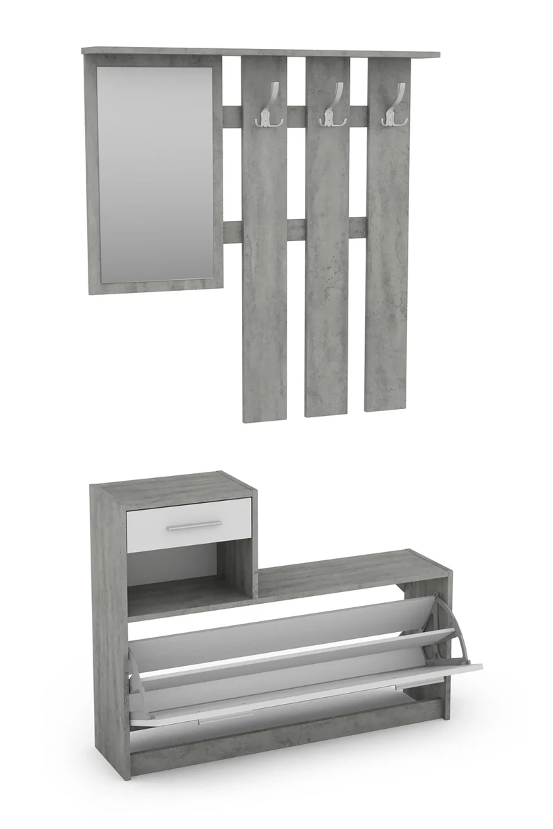 Garderoben-Set TAMINA / Kommode mit Schuhschrank + hängende Garderobe mit Spiegel / in Old Wood (Altholz-Optik), Artisan Eiche (Eiche-Optik) oder Light Atelier (Beton-Optik) / Flur-Schrank / Schränke / Regal / 100 x 190 x 25 cm (B x H x T)