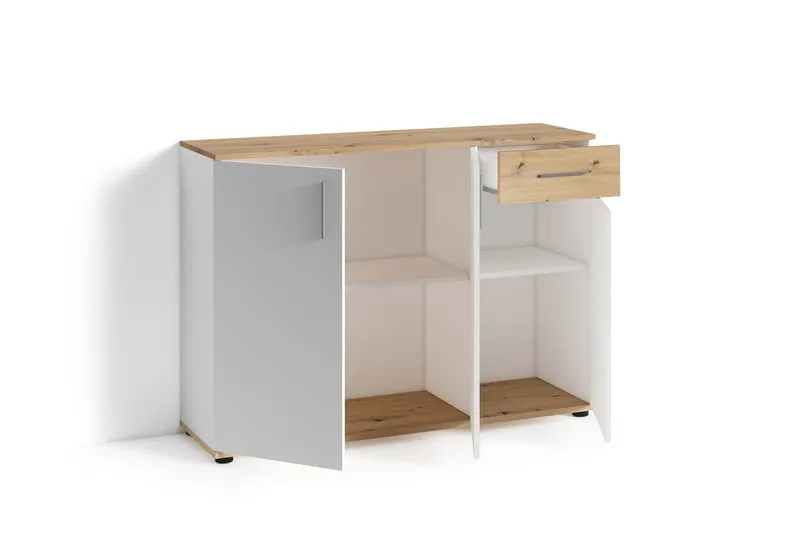Kommode JAKOB / 3-trg. mit 1 Schubkasten / in Artisan Eiche (Eiche-Optik), weiß oder Old Wood (Altholz-Optik) / Sideboard / B 110, H 83,5, T35,5 cm