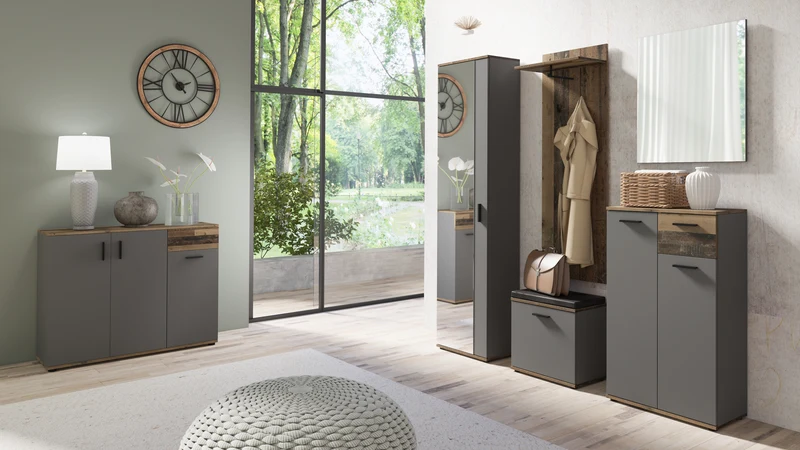 Kommode JAKOB / 3-trg. mit 1 Schubkasten / in Artisan Eiche (Eiche-Optik), weiß oder Old Wood (Altholz-Optik) / Sideboard / B 110, H 83,5, T35,5 cm
