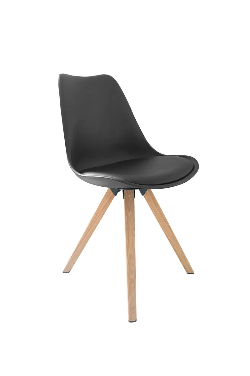 Esszimmerstuhl 2er Set Kira / Kunstoff, Kunstleder in schwarz oder weiß / Gestell Metall in Eiche-Optik foliert oder schwarz / Esszimmerstuhl / Wohnzimmerstuhl / bis 110 kg / B 48, H 86, T 55,5 cm