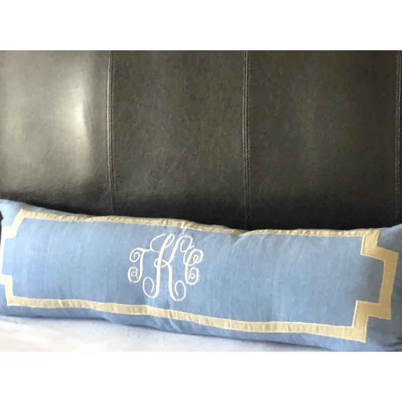 Long French Blue Monogram Pillow Covers (12x40)