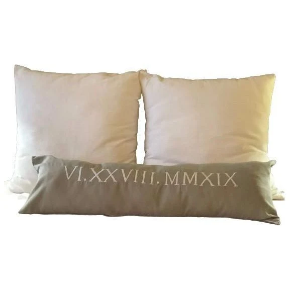 Long Lumbar Pillow, Gray Personalized Roman Numerals, Wedding Gifts
