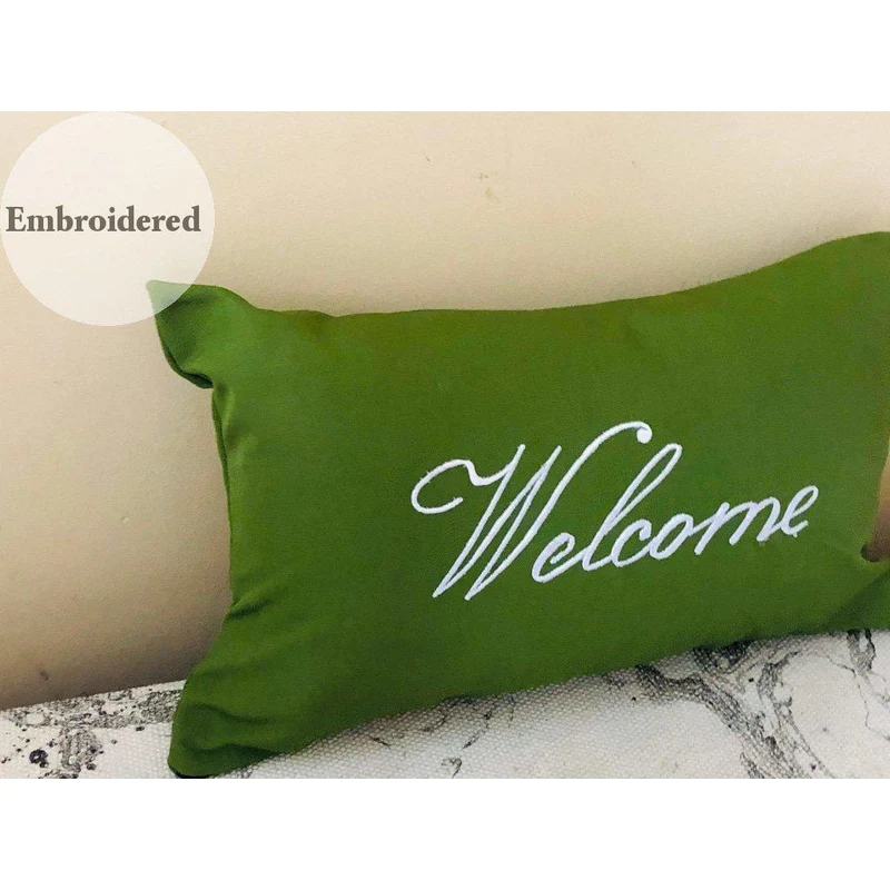 Green Welcome Pillows, Small 12x20 Lumbar Pillows