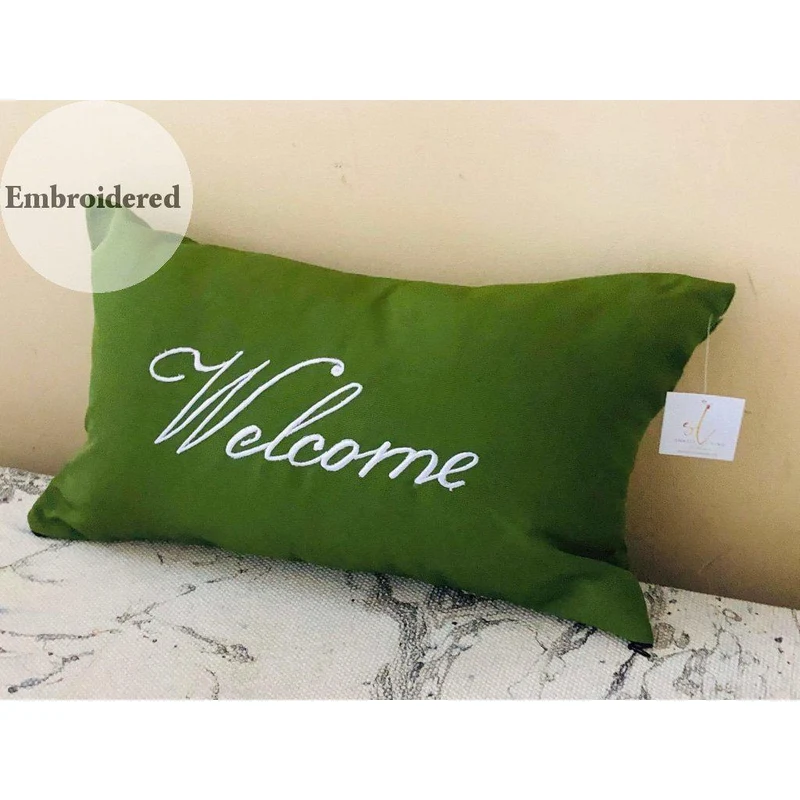 Green Welcome Pillows, Small 12x20 Lumbar Pillows