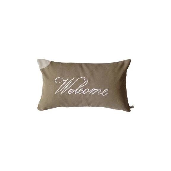 Welcome Taupe outdoor pillows