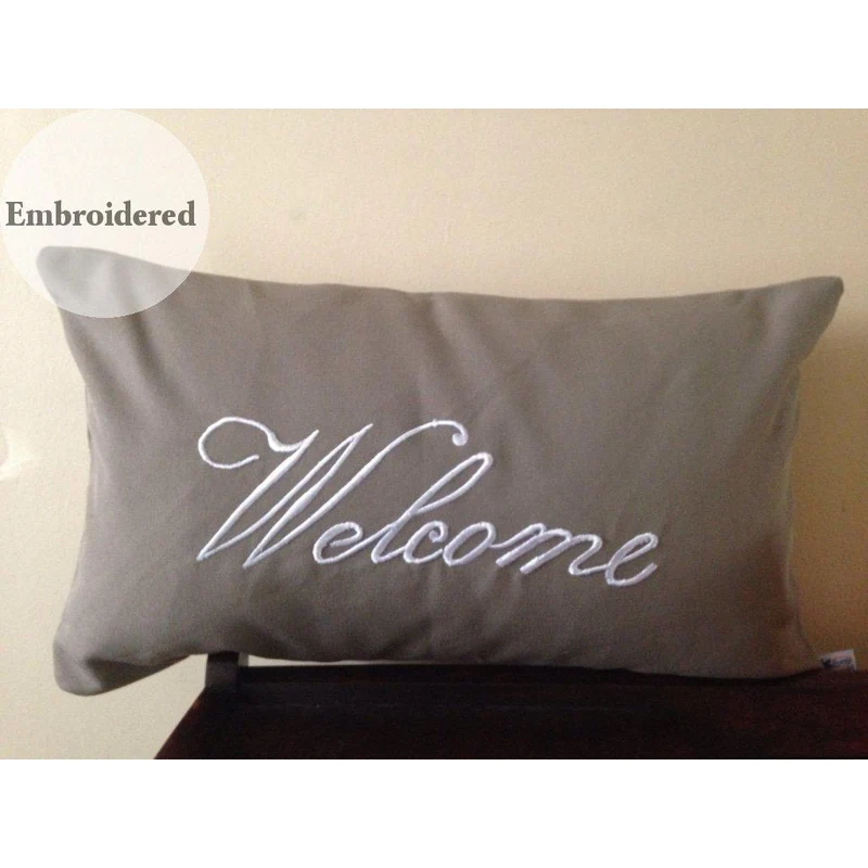 Welcome Taupe outdoor pillows