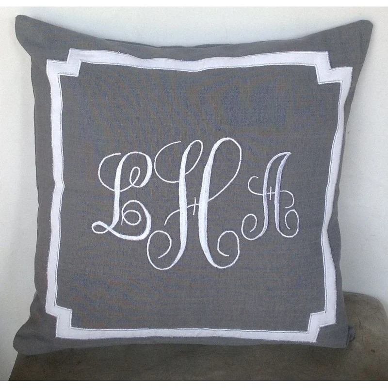 Monogrammed Gray Pillows, 18x18 inches Decorative Pillow cover