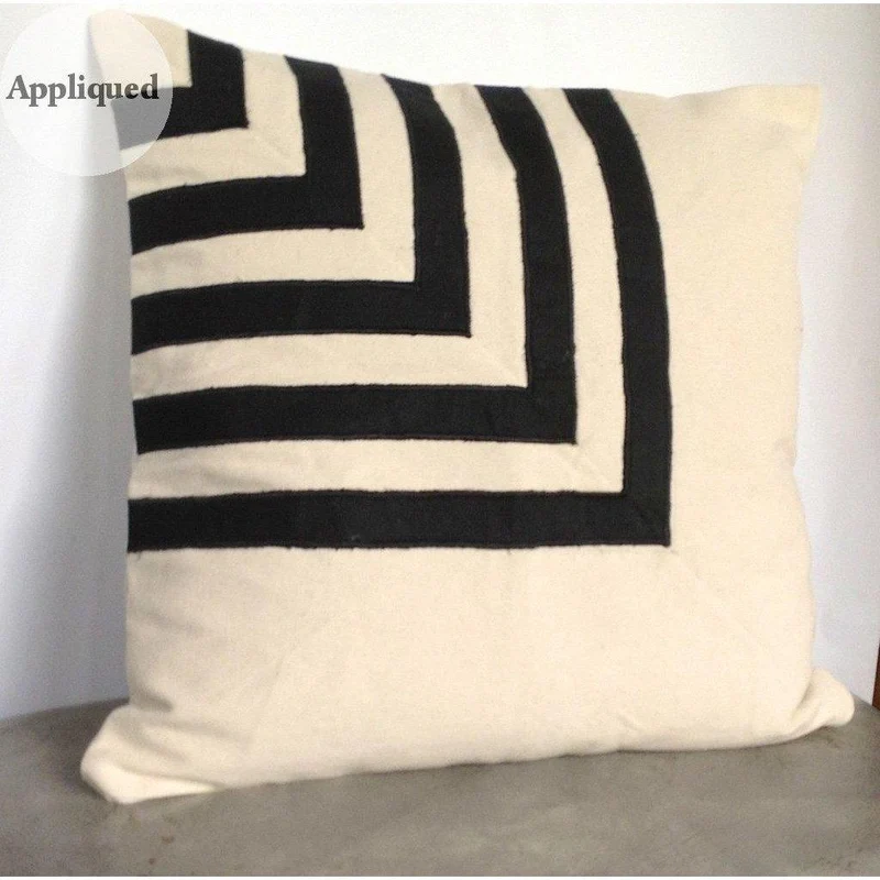 Appliqued Ivory Black Abstract Pillows